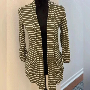 H.I.P. Green & White Striped Open Front Cardigan